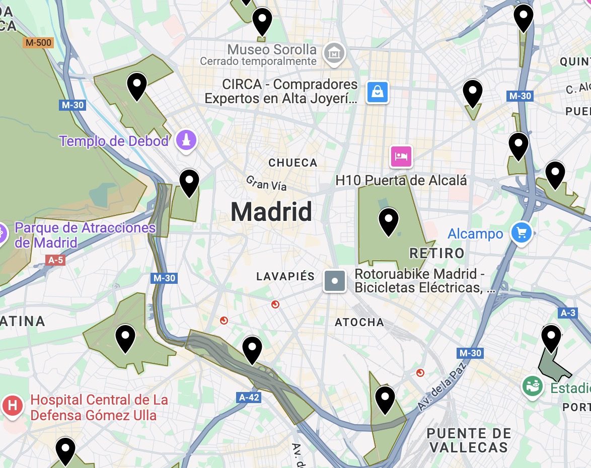 Map of the Parks of Madrid